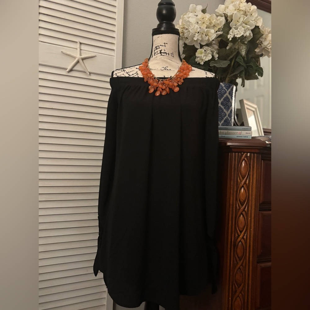 Rhapsody Black Bare Shoulder Long Sleeve Dress M